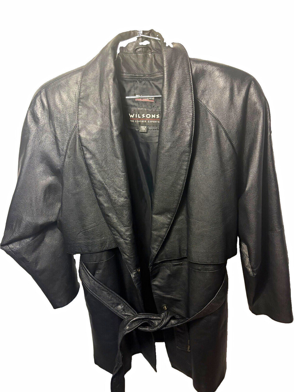 Vintage Wilsons The Leather Experts Black Leather Coat Women’s Large Belted Thin